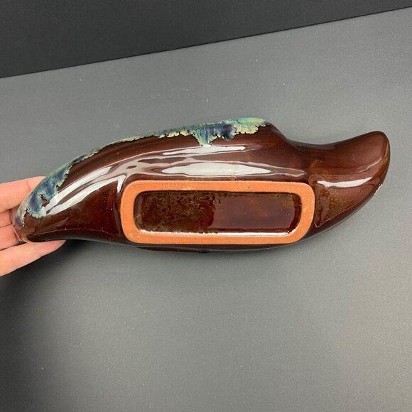 Vintage Drip Glaze Planter Brown Turquoise Aqua Blue Redware Pottery - Picture 5 of 7